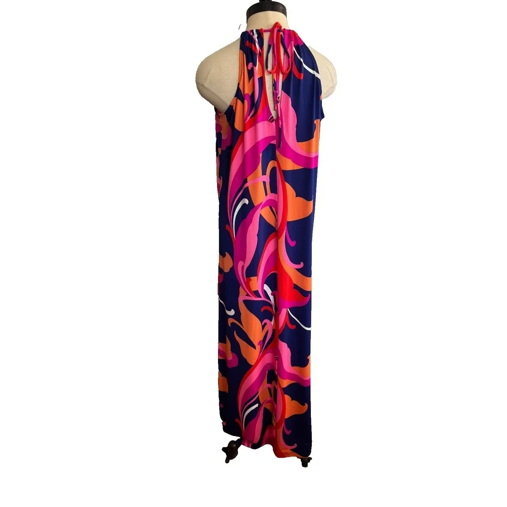 TRINA TURK Milan Scroll Halter Neck Tie Stretch Maxi Dress S/M* Swimsuit Coverup